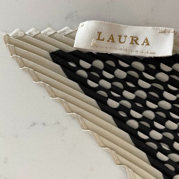 Laura Contemporary Polka Dot Pleated Scarf Accordion Style Blk Wht Tan OS - Picture 5 of 8